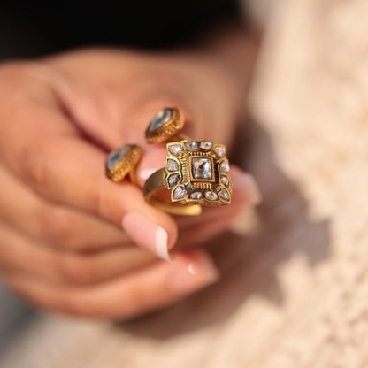 Kundan Square Adjustable ring