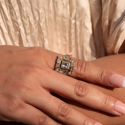 Kundan Square Adjustable ring