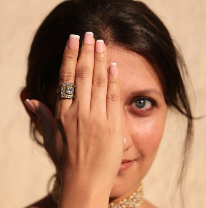 Kundan Square Adjustable ring