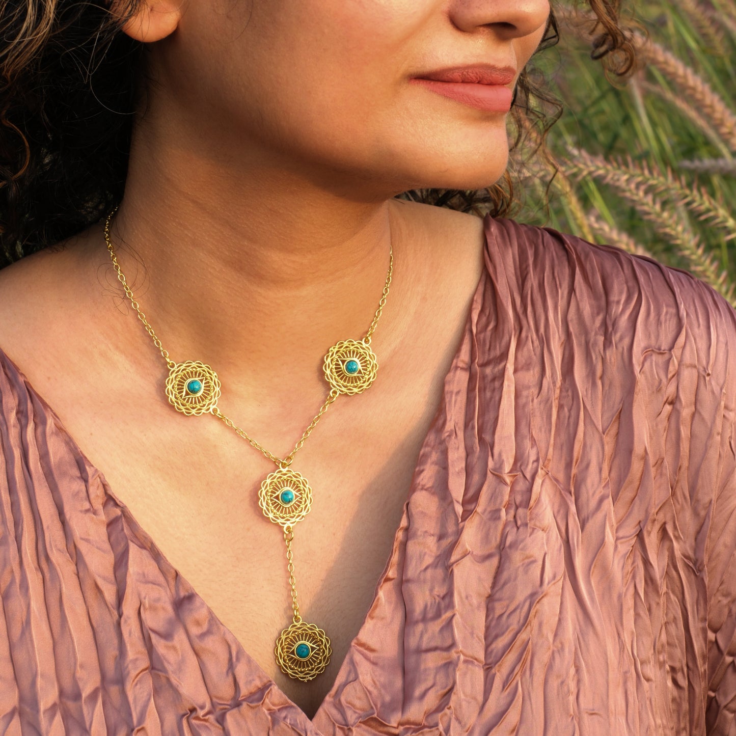 Firoza Nazar Lariat Necklace